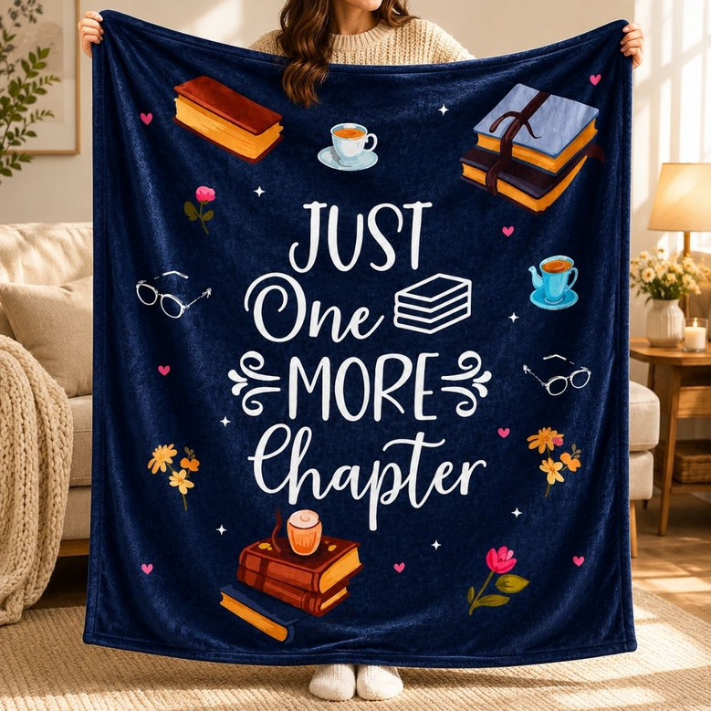 Just One More Chapter Blanket - Reader Gift for Bookworms