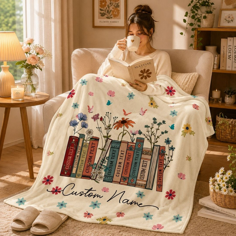 Personalized Floral Book Blanket - Custom Reader Name Gift