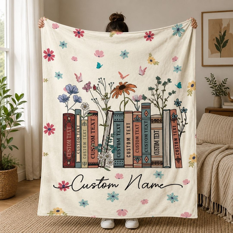 Personalized Floral Book Blanket - Custom Reader Name Gift