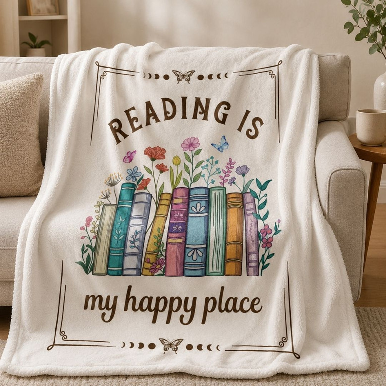 Reading Is My Happy Place Blanket - Cozy Gift for Book Lovers