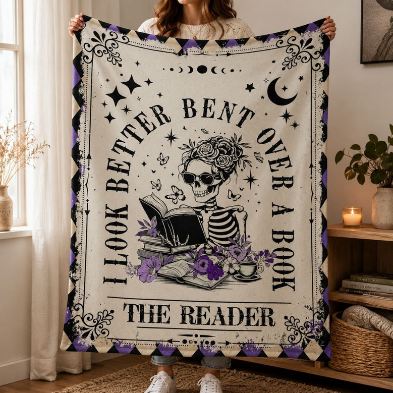 Spicy Reader Blanket - Gothic Skeleton Book Lover Gift
