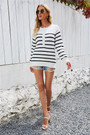 Autumn New Stretch Buttons Decor Stylish Striped Knits