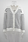 Autumn New Two Colors Stretch V-Neck Single-Breasted Frill Trim Stylish Striped Knits