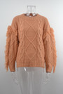 Autumn Winter New Solid Color Stretch Knitted Tassels Sleeve Stylish Sweater