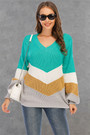 New Stylish Round Neck Autumn Contrast Color Stitching Loose Casual Knitting Top