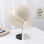 One Pc Summer New 5 Colors Lace Decor Beach All-Matched Vacation Style Shaded Outdoor Straw Hat 56-58Cm