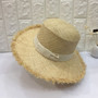 One Pc Summer Raffia Weave Bowknot Raw Edge Adjustable Holiday Style Sun Protection Seaside Beach Straw Hat 54-58Cm
