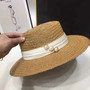 One Pc Summer Weave 3 Colors Solid Pearl Decor Vintage Elegant Adjustable Vacation Style Shaded Seaside Beach Straw Hat 54-58Cm