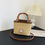 Stylish New Two Colors Letter Labeling Wooden Handle Zip-Up Adjustable Crossbody Beach Straw Handbag 22Cm(L)* 11Cm(W)* 15Cm(H)