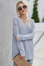 Three Colors Autumn Solid Color New Stylish Simple V Neck Loose Knitting Top