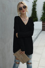 Three Colors Autumn Solid Color New Stylish Simple V Neck Loose Knitting Top