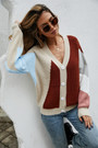 Winter New Contrast Color Knitted Stretch V-Neck Single-Breasted Stylish Sweater 2#