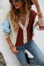 Winter New Contrast Color Knitted Stretch V-Neck Single-Breasted Stylish Sweater 2#