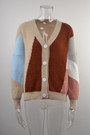 Winter New Contrast Color Knitted Stretch V-Neck Single-Breasted Stylish Sweater 2#