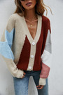 Winter New Contrast Color Knitted Stretch V-Neck Single-Breasted Stylish Sweater 2#