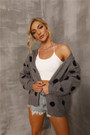 Winter New Two Colors Dots Knitted Stretch Stylish Cardigan Sweater