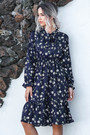 Autumn New All-Over Floral Printing Inelastic Bowknot Stylish Pastoral Style Midi Dress