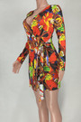 Autumn New Batch Printing Stretch Deep V Tie-Waist Tunic Sexy Mini Dress