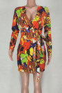Autumn New Batch Printing Stretch Deep V Tie-Waist Tunic Sexy Mini Dress