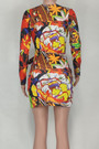 Autumn New Batch Printing Stretch Deep V Tie-Waist Tunic Sexy Mini Dress