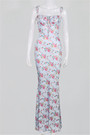 Autumn New Floral Print Stretch Sling Lace-Up Back Zip-Up Stylish Elegant Dress