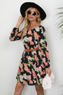 Autumn New Plus Size All Over Floral Printing Inelastic Lace-Up Back Stylish Casual Pastoral Style Mini Dress (Without Belt) 1#
