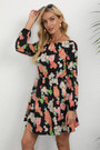Autumn New Plus Size All Over Floral Printing Inelastic Lace-Up Back Stylish Casual Pastoral Style Mini Dress (Without Belt) 1#