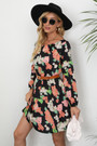 Autumn New Plus Size All Over Floral Printing Inelastic Lace-Up Back Stylish Casual Pastoral Style Mini Dress (Without Belt) 1#