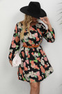 Autumn New Plus Size All Over Floral Printing Inelastic Lace-Up Back Stylish Casual Pastoral Style Mini Dress (Without Belt) 1#