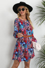Autumn New Plus Size All Over Floral Printing Inelastic Lace-Up Back Stylish Casual Pastoral Style Mini Dress (Without Belt) 3#
