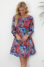 Autumn New Plus Size All Over Floral Printing Inelastic Lace-Up Back Stylish Casual Pastoral Style Mini Dress (Without Belt) 3#