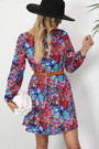 Autumn New Plus Size All Over Floral Printing Inelastic Lace-Up Back Stylish Casual Pastoral Style Mini Dress (Without Belt) 3#