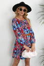 Autumn New Plus Size All Over Floral Printing Inelastic Lace-Up Back Stylish Casual Pastoral Style Mini Dress (Without Belt) 3#