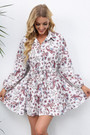 Autumn New Plus Size Batch Printing Inelastic Turndown Collar Single-Breasted Casual Stylish Mini Dress With Belt