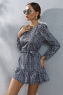 Autumn New Plus Size Dots Printing Inelastic Casual Minimalist Mini Dress With Belt