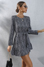 Autumn New Plus Size Dots Printing Inelastic Casual Minimalist Mini Dress With Belt