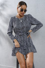 Autumn New Plus Size Dots Printing Inelastic Casual Minimalist Mini Dress With Belt
