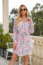Autumn New Plus Size Floral Printing Inelastic Casual Stylish Mini Shirtdress With Belt