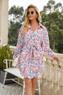 Autumn New Plus Size Floral Printing Inelastic Casual Stylish Mini Shirtdress With Belt