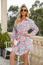 Autumn New Plus Size Floral Printing Inelastic Casual Stylish Mini Shirtdress With Belt