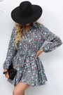 Autumn New Plus Size Floral Printing Inelastic Turndown Collar Single-Breasted Casual Pastoral Style Mini Dress With Belt