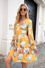 Autumn New Plus Size Flower Batch Printing Stretch V-Neck Stylish Pastoral Style Mini Dress