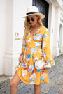 Autumn New Plus Size Flower Batch Printing Stretch V-Neck Stylish Pastoral Style Mini Dress
