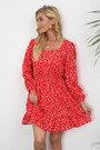 Autumn New Plus Size Three Colors Floral Printing Inelastic Ruffle Stylish Sweet Pastoral Style Mini Dress