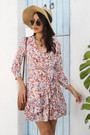 Autumn New Stylish Batch Printing Inelastic V-Neck 9-Point Sleeves Ruffled Casual Mini Dress