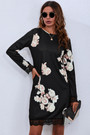 Autumn New Stylish Batch Printing Stretch Patchwork Lace Casual Mini Dress
