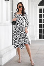 Autumn New Stylish Inelastic Batch Printing Irregular Loose Casual Midi Dress
