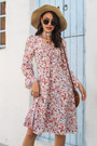 Autumn New Stylish Inelastic Batch Printing Lacing Shirring Flared Sleeves Casual Midi Dress