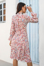 Autumn New Stylish Inelastic Batch Printing Lacing Shirring Flared Sleeves Casual Midi Dress