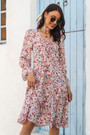 Autumn New Stylish Inelastic Batch Printing Lacing Shirring Flared Sleeves Casual Midi Dress